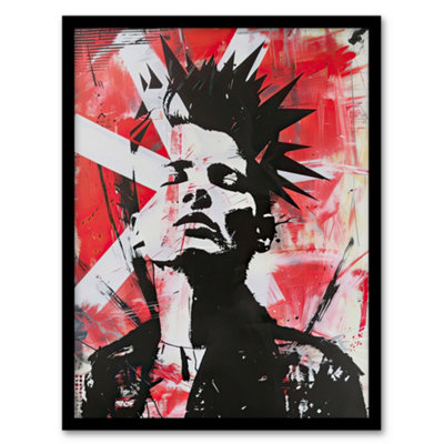 Artery8 Red White Punk Portrait Street Art Mohawk Bold Wall Art PrintA4 Size from B&Q