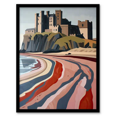 Artery8 Bamburgh Castle Block Print Artwork Northumbria Wall Art PrintA4 Size