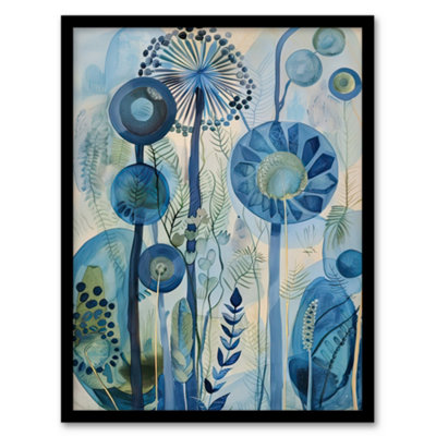 Artery8 Abstract Blue Wildflowers Watercolour Floral Wall Art PrintA4 Size from B&Q