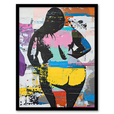 Artery8 Big Beautiful Woman Cheeky Colourful Street Art Wall Art PrintA4 Size from B&Q