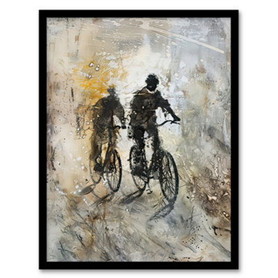 Artery8 Two Cyclists Bikes Dark Bubble Painting Artwork Wall Art PrintA4 Size from B&Q