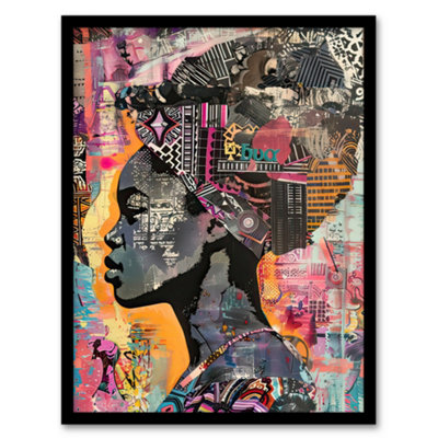 Artery8 African Woman Headwrap Portrait Modern Colourful Wall Art PrintA4 Size from B&Q