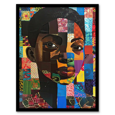 Artery8 Colourful Patchwork Black Woman Portrait Beauty Wall Art PrintA4 Size from B&Q