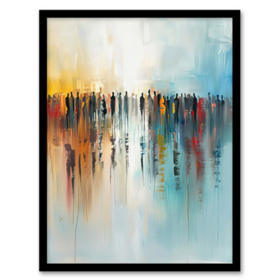 Artery8 Crowd Of People Colourful Misty Abstract Painting Wall Art PrintA4 Size from B&Q