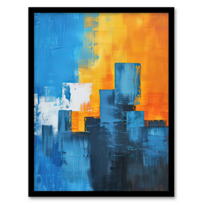 Artery8 Blue Orange Squares Abstract Cityscape Sunrise Wall Art PrintA4 Size from B&Q