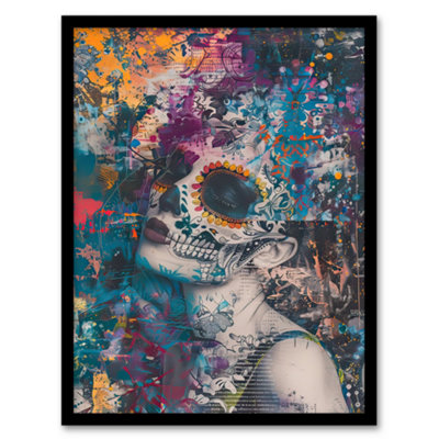 Artery8 Day Of The Dead Woman Portrait Beauty Skull Wall Art PrintA4 Size from B&Q