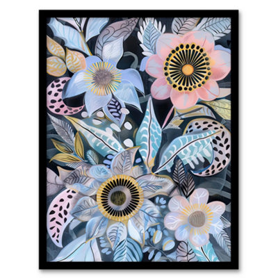 Artery8 Pastel Boho Flower Garden Bouquet Folk Art Wall Art PrintA4 Size from B&Q