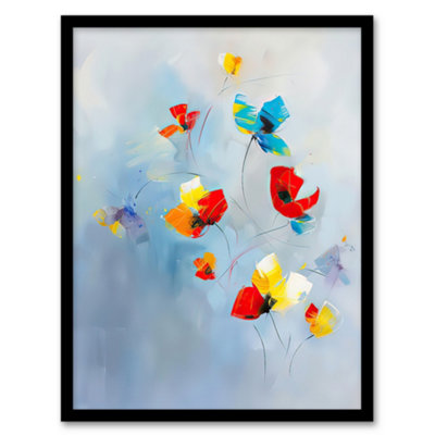 Artery8 Bright Blue Sky Abstract Flowers Painting Sweet Wall Art PrintA4 Size from B&Q