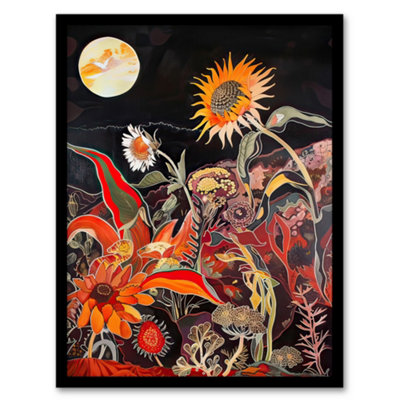 Artery8 Trippy Sunflowers At Sunset Design Psychedelic Wall Art PrintA4 Size from B&Q