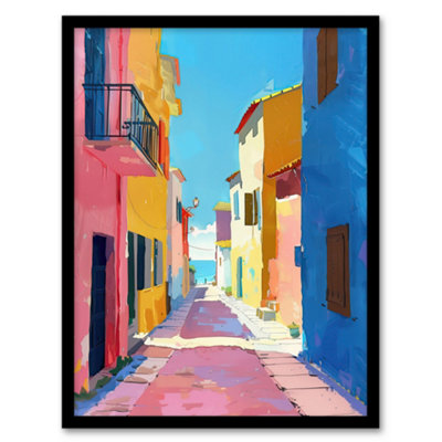 B&Q -  Mediterranean Street Spain Painting Seaside Wall Art PrintA4 Size