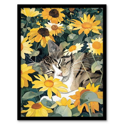 Artery8 Tabby Cat Lover Asleep In Wildflower Garden Wall Art PrintA4 Size from B&Q