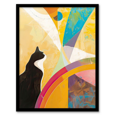 Artery8 Tuxedo Cat Lover Hilma Rainbow Abstract Design Wall Art PrintA4 Size from B&Q