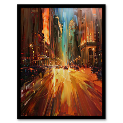 B&Q -  New York City Night Cityscape Abstract Painting Wall Art PrintA4 Size