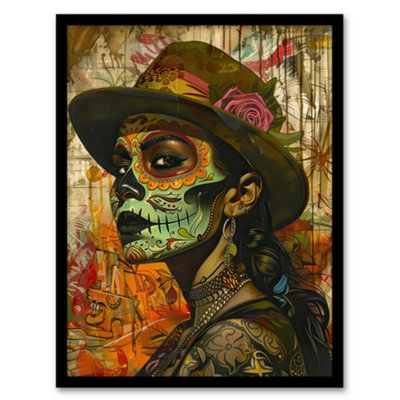 Artery8 Mexican Day Of The Dead Portrait Street Art Tattoos Wall Art PrintA4 Size from B&Q