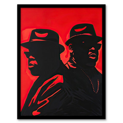 B&Q -  Two Rappers Red Black Portrait Painting Hip-Hop Wall Art PrintA4 Size