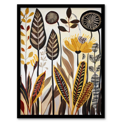 Artery8 Rustic Abstract Wildflowers Painting Folk Art Wall Art PrintA4 Size from B&Q