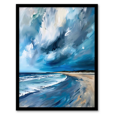 Artery8 Scottish Sandy Bay Oil Painting Stormy Sky Blue Wall Art PrintA4 Size from B&Q