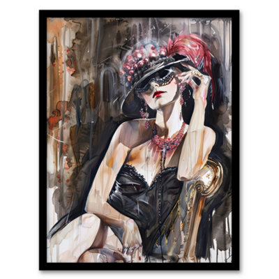 Artery8 Dark Modern Flapper Girl Venetian Mask Portrait Wall Art PrintA4 Size from B&Q