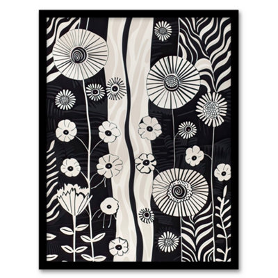 Artery8 Wildflower Garden Black And White Stripes Abstract Wall Art PrintA4 Size from B&Q
