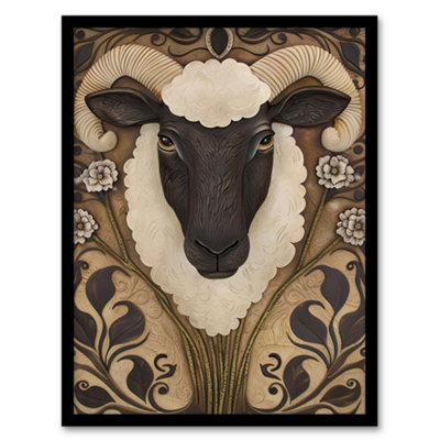 Artery8 Botanical Filigree Design With Ram Sheep Head Wall Art PrintA4 Size from B&Q