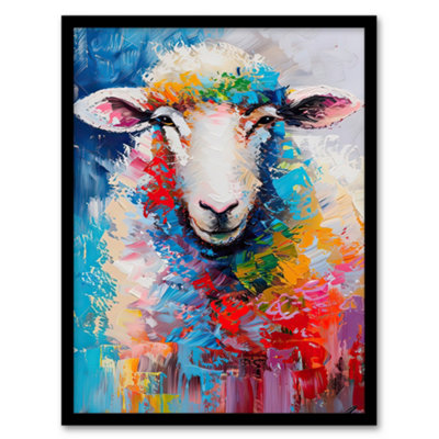 Artery8 Colourful Sheep Fun Animal Portrait Oil Painting Wall Art PrintA4 Size from B&Q