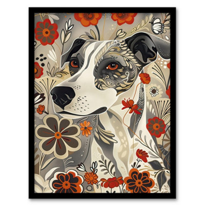 Artery8 Jack Russell Terrier Floral Dog Lover Pet Portrait Wall Art PrintA4 Size from B&Q