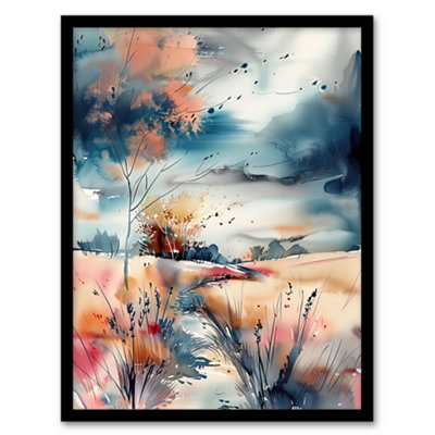 B&Q -  Arles Wheat Fields Storm Clouds Watercolour Wall Art PrintA4 Size