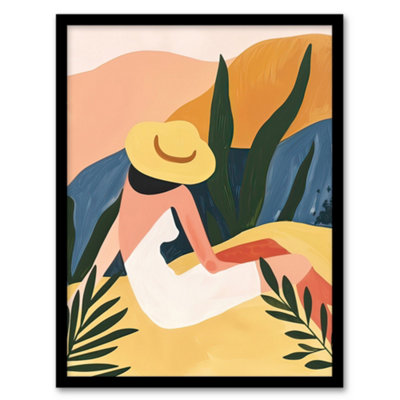 Artery8 Nature Lover Sunbathing Woman Abstract Painting Wall Art PrintA4 Size from B&Q