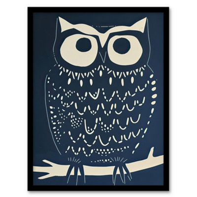 Artery8 Owl Bird Simple White Blue Block Print Design Wall Art PrintA4 Size from B&Q