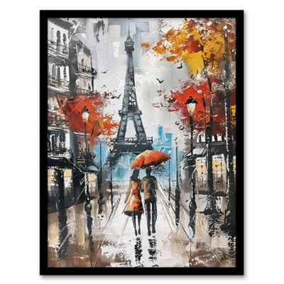 Artery8 Umbrella Lovers Abstract Autumn Paris Cityscape Wall Art PrintA4 Size from B&Q