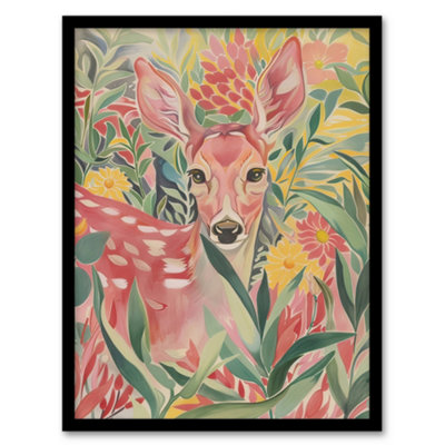 Artery8 Deer In Flower Field Pastel Colour Painting Wall Art PrintA4 Size from B&Q