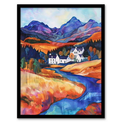 Artery8 Glencoe Mountain Cottages Scottish Landscape Wall Art PrintA4 Size from B&Q