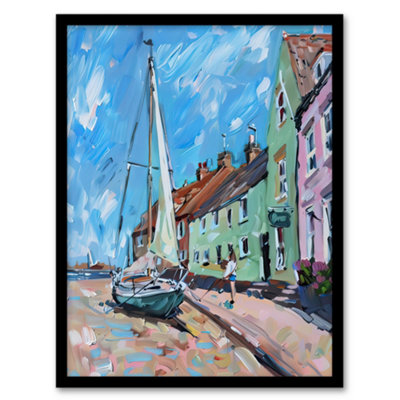 Artery8 Framed Wall Art Aldeburgh Harbour Acrylic Painting Sailboat Print12X16 Inch from B&Q