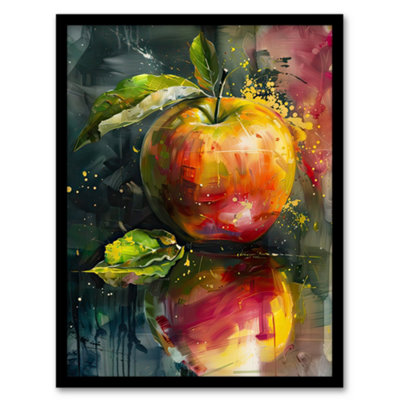 Artery8 Framed Wall Art Apple Still Life Modern Artwork Fruit Mirror Print - 12X16 Inch