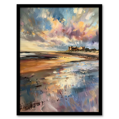 Artery8 Framed Wall Art Bamburgh Castle Colourful Acrylic Northumbria Print12X16 Inch from B&Q