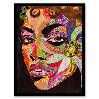 Artery8 Framed Wall Art Abstract Colourful Woman Portrait Mosaic Art Print12X16 Inch from B&Q