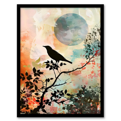 Artery8 Framed Wall Art Bird In Tree Sunset Artwork Calm Peaceful Nature Print12X16 Inch from B&Q