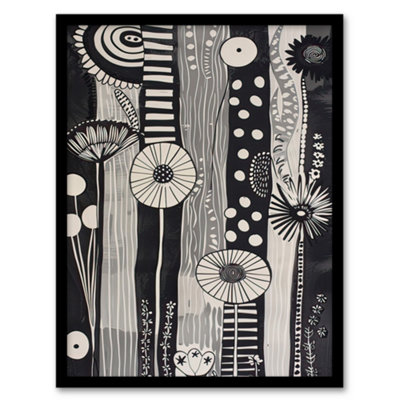 Artery8 Framed Wall Art Black White Abstract Stripes Wildflowers Art Print12X16 Inch from B&Q