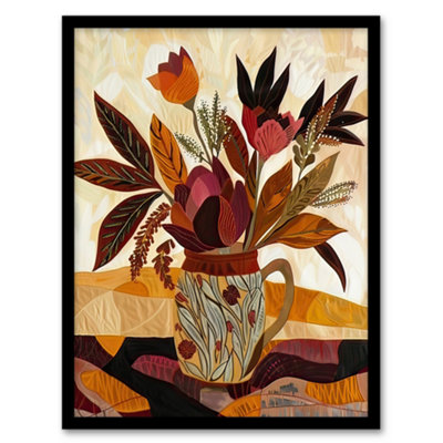 Artery8 Framed Wall Art Rustic Autumnal Flower Bouquet In Vase Painting Print12X16 Inch from B&Q