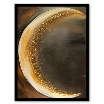 Artery8 Framed Wall Art Crescent Moon Oil Painting Gold Sparkle Print12X16 Inch from B&Q