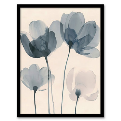 Artery8 Framed Wall Art Soft Black White Light Watercolour Poppy Flowers Print12X16 Inch from B&Q
