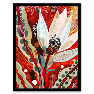 Artery8 Framed Wall Art Bold Floral Folk Art Painting Scarlet Botanical Print12X16 Inch from B&Q