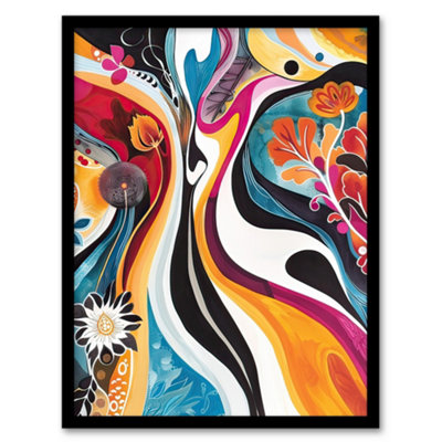 Artery8 Framed Wall Art Bright Colourful Psychedelic Floral Painting Print12X16 Inch from B&Q