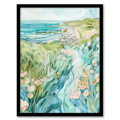 Artery8 Framed Wall Art East Riding English Coastal Scene Watercolour Print12X16 Inch from B&Q