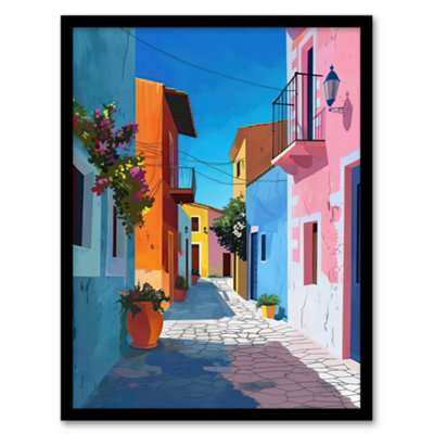 Artery8 Framed Wall Art Colourful Houses Italian Village Street Painting Print12X16 Inch from B&Q