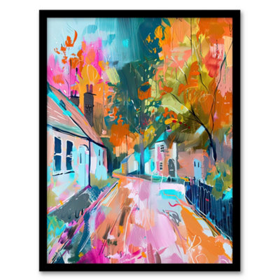 Artery8 Framed Wall Art Lymm Village Cheshire England Painting Autumnal Print12X16 Inch from B&Q