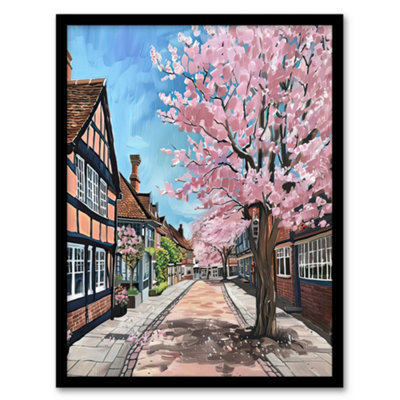 Artery8 Framed Wall Art Cherry Blossom Lymm Village Cheshire Painting Print12X16 Inch from B&Q