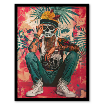 Artery8 Framed Wall Art Day Of The Dead Portrait Tattoos Street Art Mexican Print12X16 Inch from B&Q