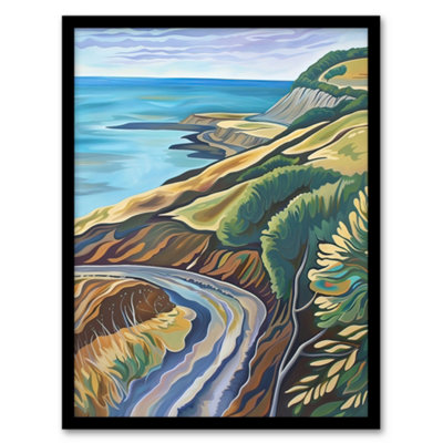 Artery8 Framed Wall Art Cleveland Way Coastal Yorkshire Moors Painting Print12X16 Inch from B&Q