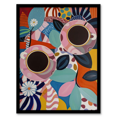 Artery8 Framed Wall Art Abstract Trippy Coffee Cups Pop Art Pattern Print12X16 Inch from B&Q